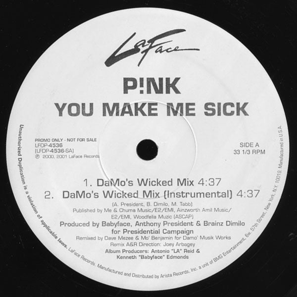 P!NK : You Make Me Sick (12", Promo)