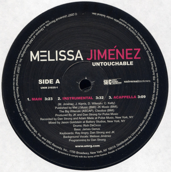 Melissa Jiménez : Untouchable (12", Single, Promo)