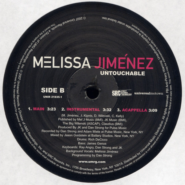 Melissa Jiménez : Untouchable (12", Single, Promo)