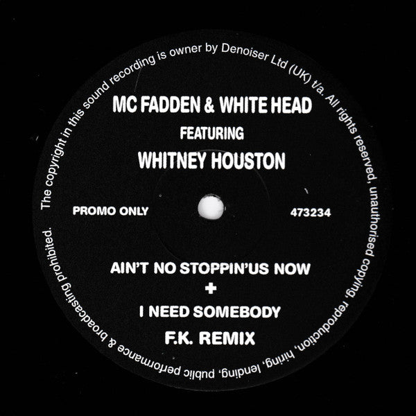 McFadden & Whitehead Featuring Whitney Houston : Ain't No Stoppin' Us Now + I Need Somebody (12", Promo)