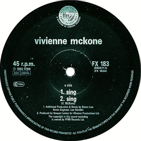 Vivienne Mckone : Sing (12")