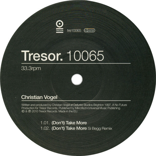 Cristian Vogel : (Don't) Take More (12", RE)