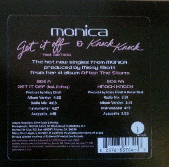 Monica Featuring Dirtbag : Get It Off / Knock Knock (12")