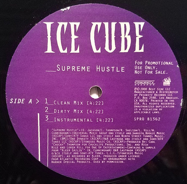 Ice Cube : Supreme Hustle / Waitin' Ta Hate (12", Promo)