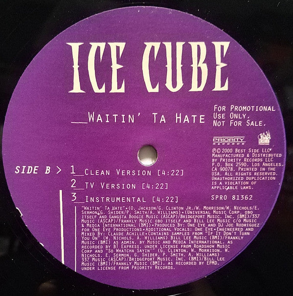 Ice Cube : Supreme Hustle / Waitin' Ta Hate (12", Promo)