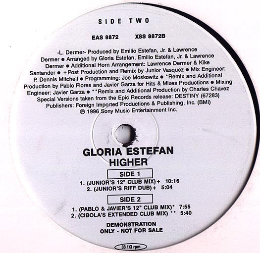 Gloria Estefan : Higher (12", Single, Promo)