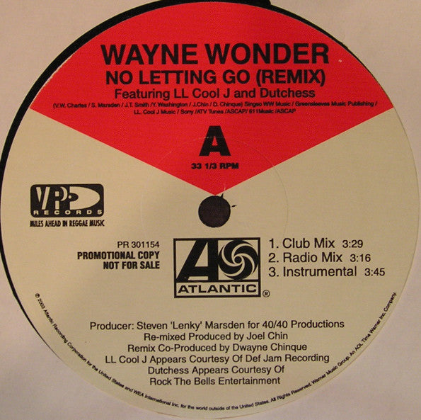 Wayne Wonder Featuring LL Cool J And Dutchess : No Letting Go (Remix) (12", Promo)