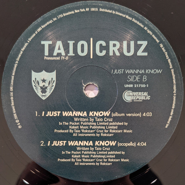 Taio Cruz : I Just Wanna Know (12")