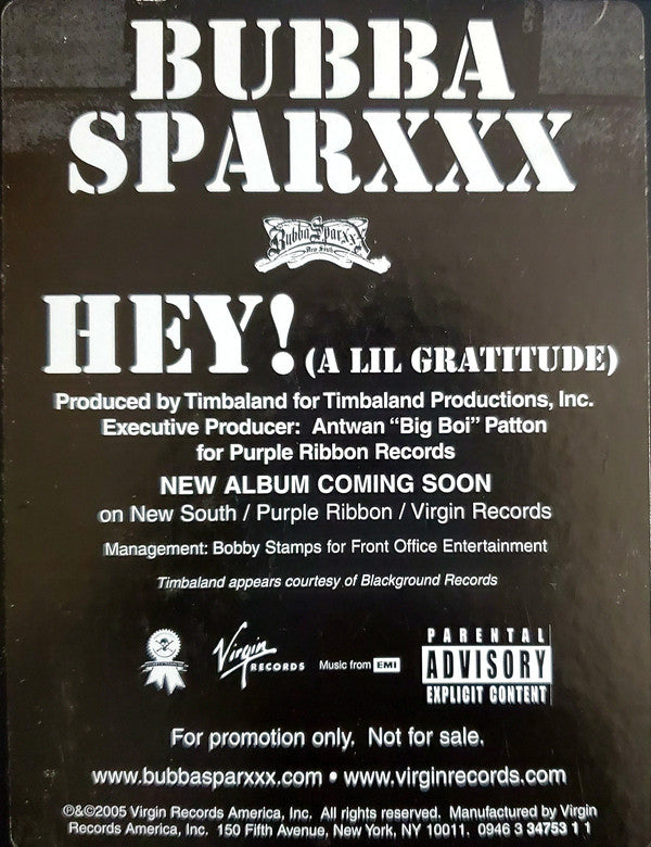 Bubba Sparxxx : Hey! (A Lil Gratitude) (12", Promo)