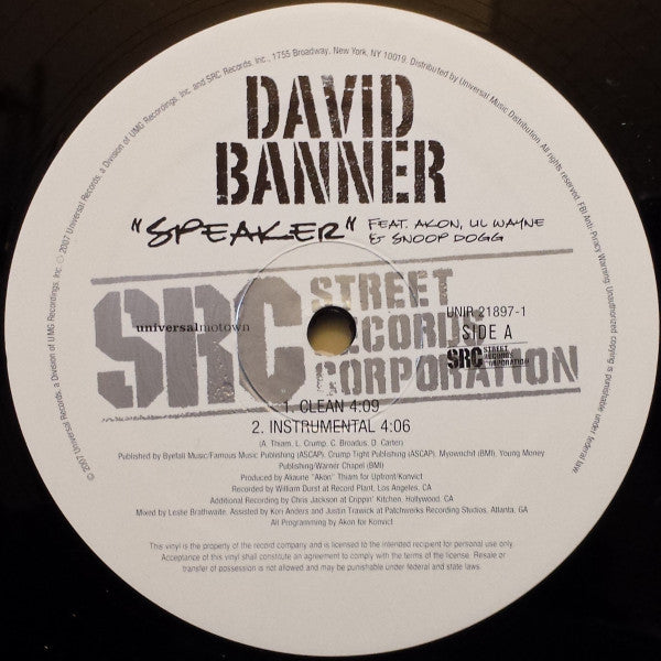 David Banner : Speaker (12", Single, Promo)