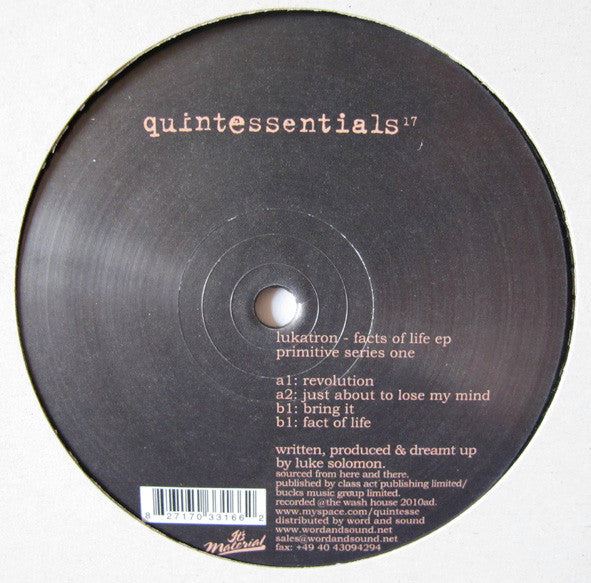 Lukatron : Facts Of Life EP Primitive Series One (12", EP)