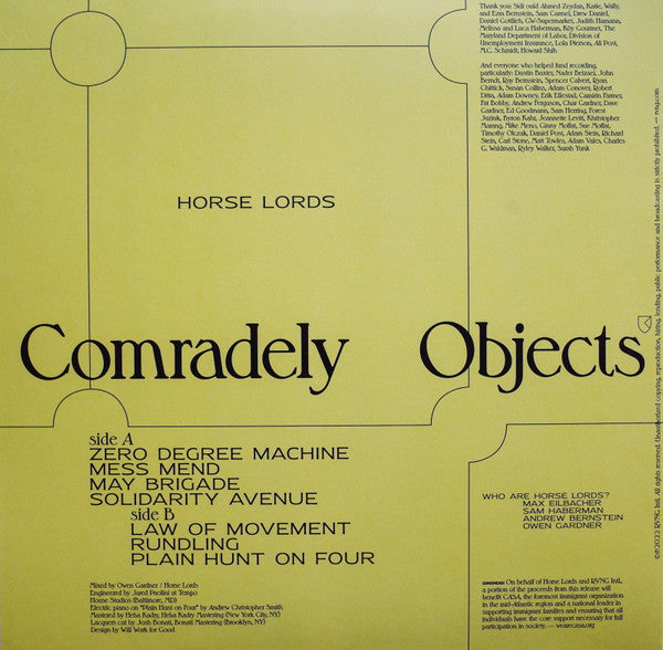 Horse Lords : Comradely Objects (LP, Album, Ltd, Whi)