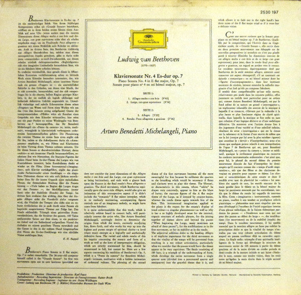 Ludwig van Beethoven – Arturo Benedetti Michelangeli : Sonate Nr. 4 Es-dur Op. 7 = (In E Flat Major) (LP)