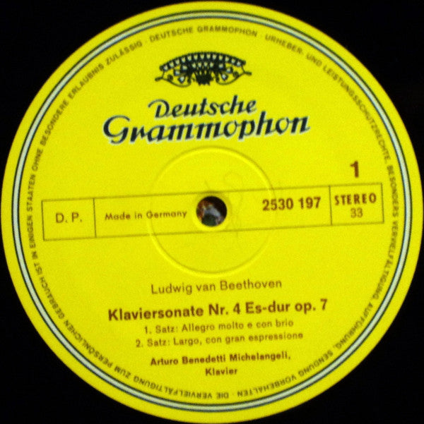 Ludwig van Beethoven – Arturo Benedetti Michelangeli : Sonate Nr. 4 Es-dur Op. 7 = (In E Flat Major) (LP)
