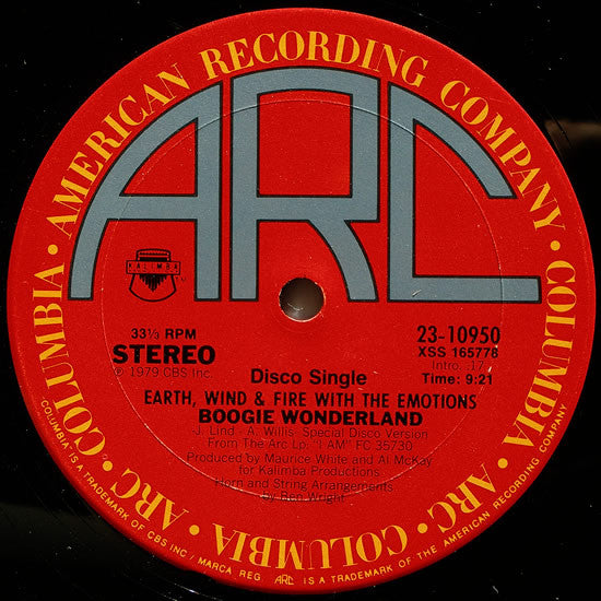 Earth, Wind & Fire With The Emotions : Boogie Wonderland (12", Single, Pit)