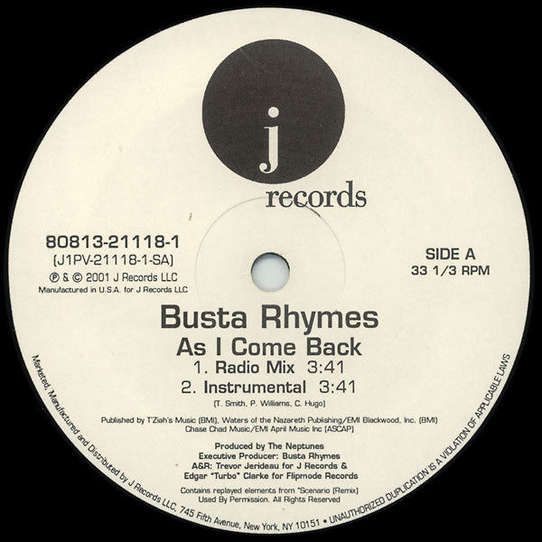 Busta Rhymes : As I Come Back (12", Single)
