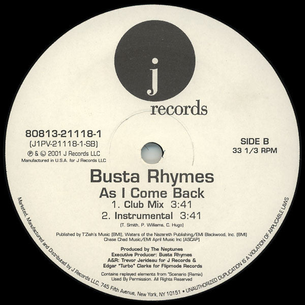 Busta Rhymes : As I Come Back (12", Single)