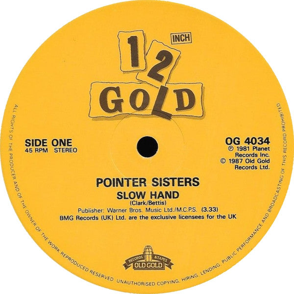 Pointer Sisters : Slow Hand / Fire / Everybody Is A Star (12")