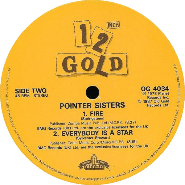 Pointer Sisters : Slow Hand / Fire / Everybody Is A Star (12")