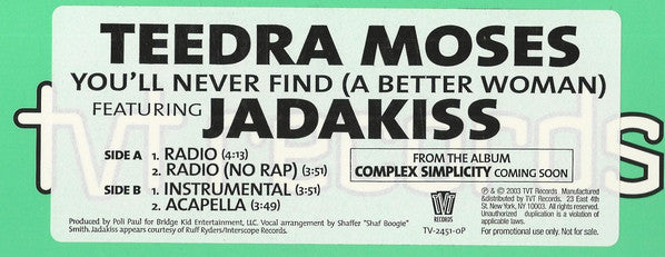 Teedra Moses : You'll Never Find (A Better Woman) (12", Promo)