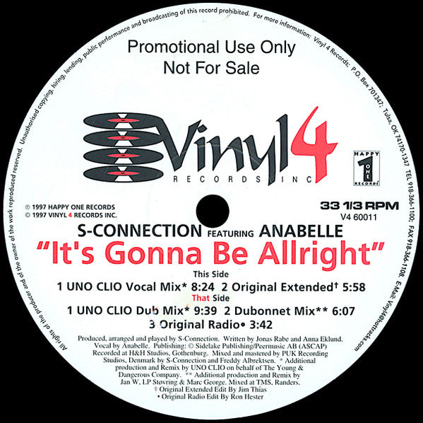 S-Connection Featuring Anabelle : It's Gonna Be Allright (12")