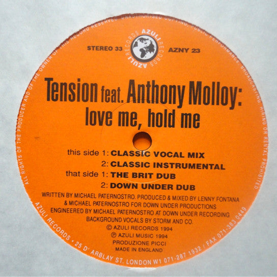 Tension Feat. Anthony Molloy : Love Me, Hold Me (12", Single)