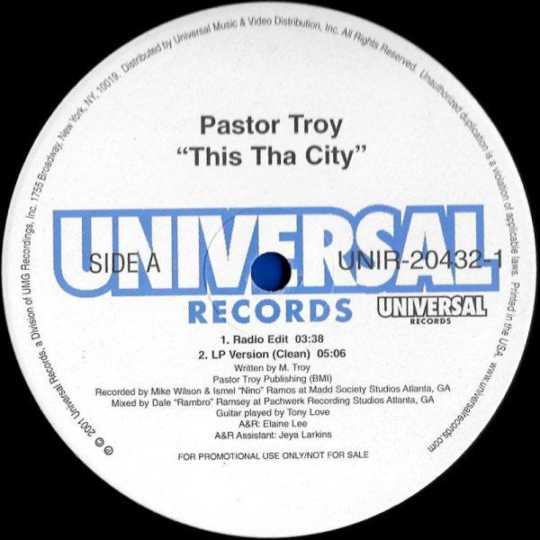 Pastor Troy : This Tha City (12", Promo)