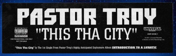 Pastor Troy : This Tha City (12", Promo)