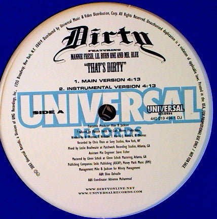 Dirty (4) Featuring Mannie Fresh, Lil Burn One And Mr. Blue : That's Dirty (12", Promo)