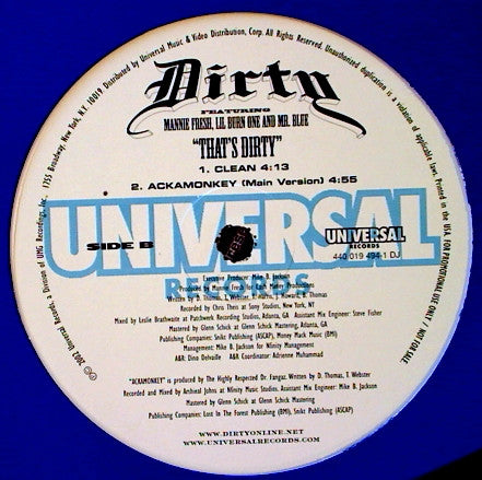 Dirty (4) Featuring Mannie Fresh, Lil Burn One And Mr. Blue : That's Dirty (12", Promo)