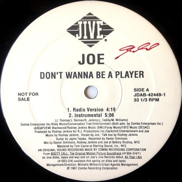 Joe : Don't Wanna Be A Player (12", Promo)