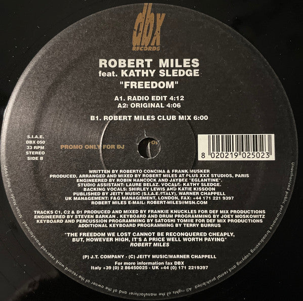 Robert Miles Featuring Kathy Sledge : Freedom (2x12", Promo)