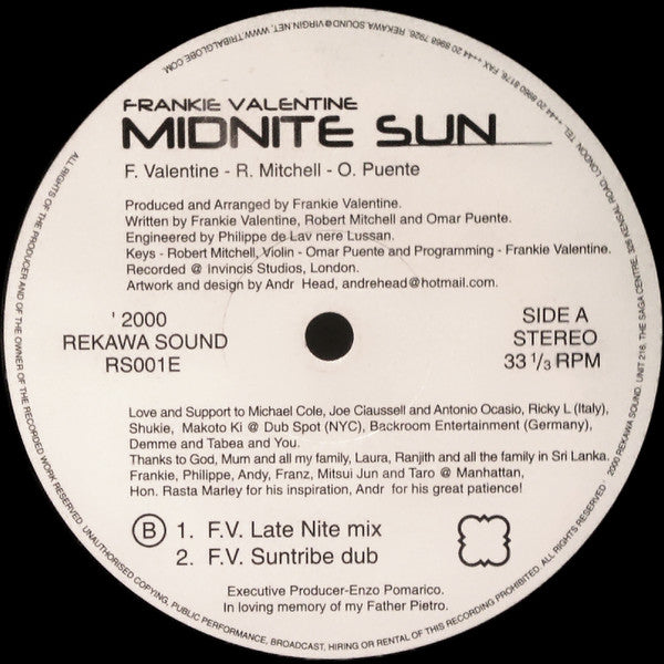 Frankie Valentine : Midnite Sun (12", S/Sided)