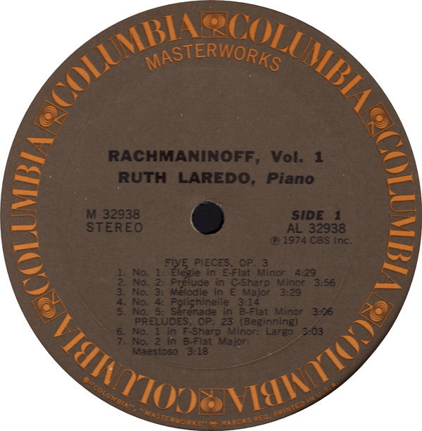Sergei Vasilyevich Rachmaninoff - Ruth Laredo : The Complete Works For Solo Piano, Vol. 1 (Preludes Opus 23 / Five Pieces Opus 3) (LP, Album)