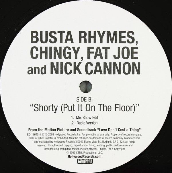 Busta Rhymes, Chingy, Fat Joe And Nick Cannon : Shorty (Put It On The Floor) (12", Promo)