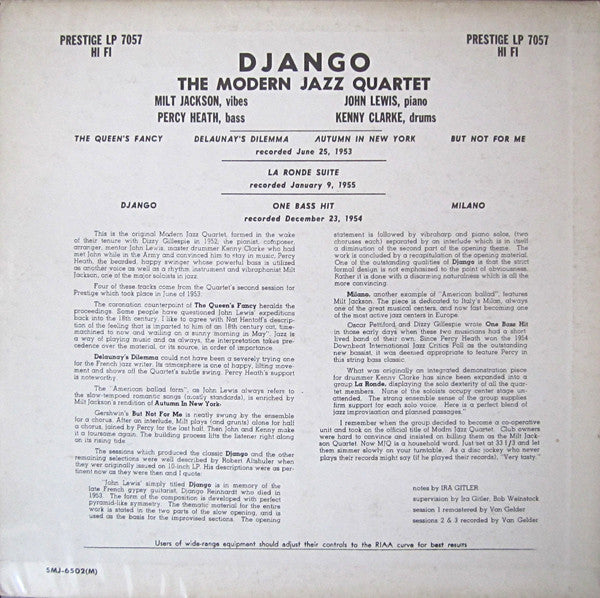 The Modern Jazz Quartet : Django (LP, Album, Mono, RE, RM)