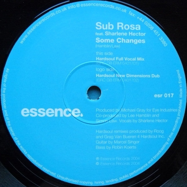Sub Rosa Featuring Sharlene Hector : Some Changes (Hardsoul Remixes) (12")