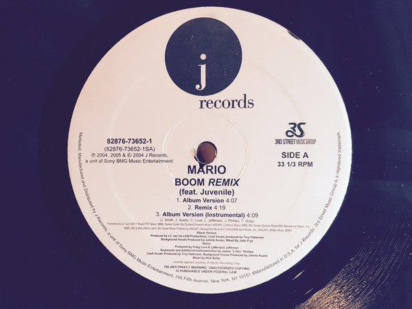 Mario Feat. Juvenile (2) : Boom (Remix) (12", Single)