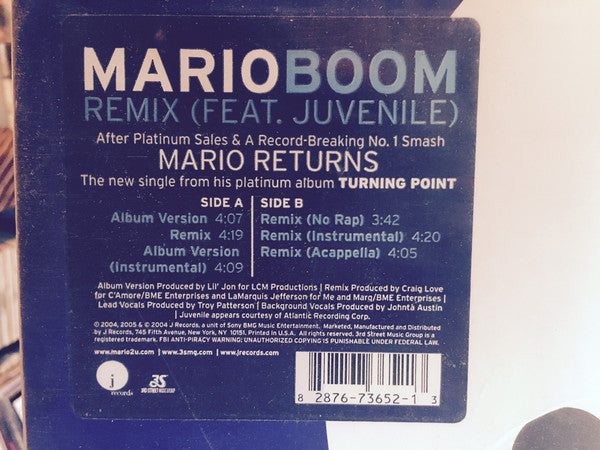 Mario Feat. Juvenile (2) : Boom (Remix) (12", Single)