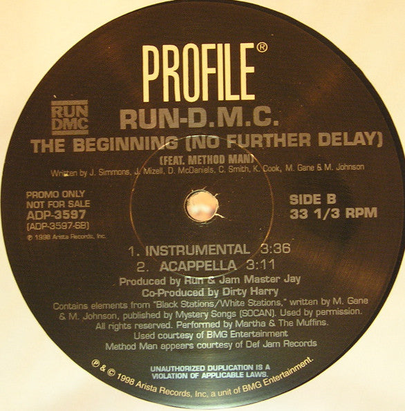 Run-DMC Feat. Method Man : The Beginning (No Further Delay) (12", Promo)