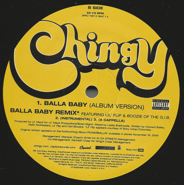 Chingy Featuring Lil' Flip And Boozie : Balla Baby (Remix) (12", Promo)