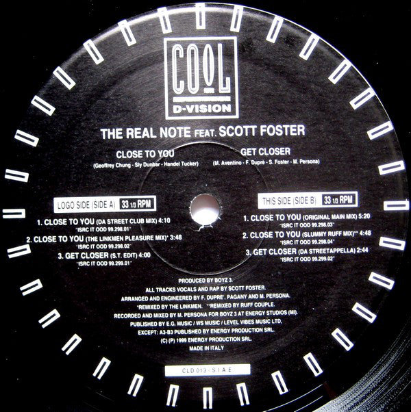 The Real Note Featuring Scott Foster : Close To You (12")
