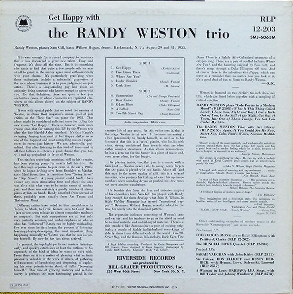 Randy Weston Trio : Get Happy With The Randy Weston Trio (LP, Album, Mono, RE)