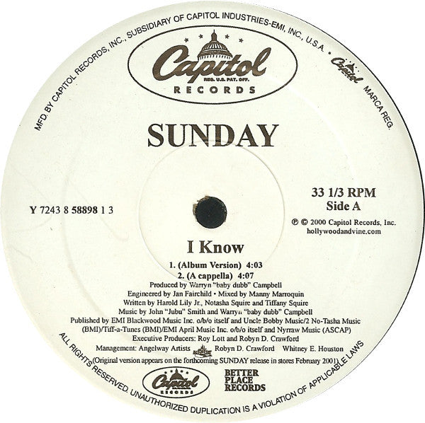 Sunday (4) : I Know (12")