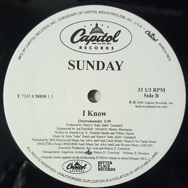 Sunday (4) : I Know (12")