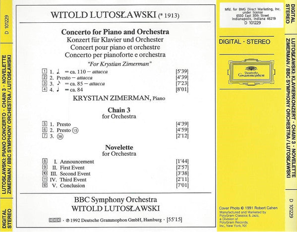 Witold Lutoslawski â€?Krystian Zimerman, BBC Symphony Orchestra, Witold Lutoslawski : Piano Concerto â€?Chain 3 â€?Novelette (CD, Album, Club)