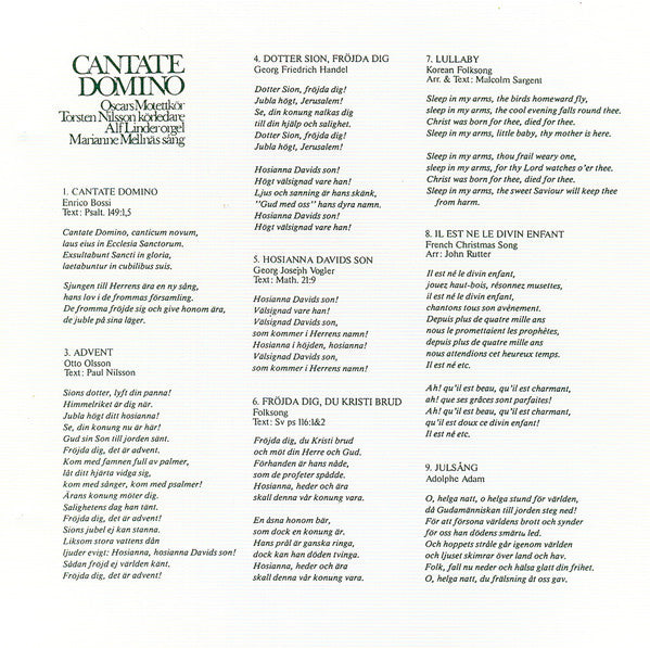 Oscars Motettkör, Torsten Nilsson, Alf Linder, Marianne Mellnäs : Cantate Domino (CD, Album)