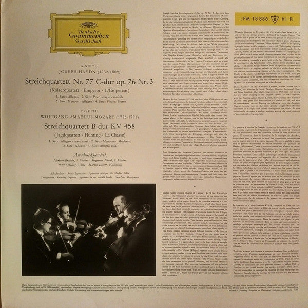 Joseph Haydn / Wolfgang Amadeus Mozart - Amadeus-Quartett : Kaiserquartett (Emperor) / Jagdquartett (Hunting) (LP, Mono)