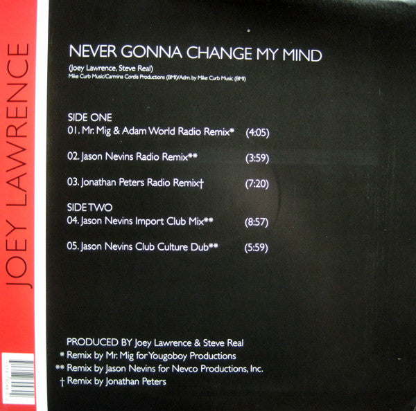 Joey Lawrence : Never Gonna Change My Mind (12", Single)