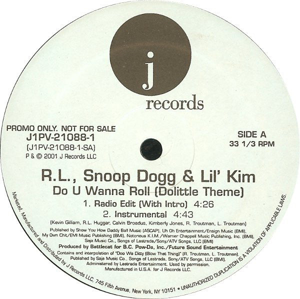 RL (2), Snoop Dogg & Lil' Kim : Do U Wanna Roll (Dolittle Theme) (12", Promo)